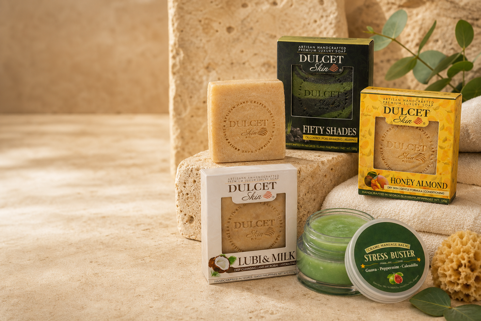 Dulcet Skin body care soaps and Stress Buster balm